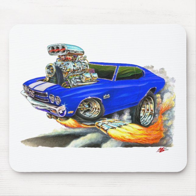 Mousepad Carro 1970 Azul-Branco de Chevelle (Frente)