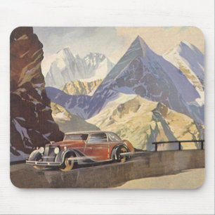 Mousepad Carro Antigo na Estrada da Montanha no Inverno com