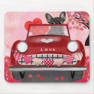 Mousepad Carro Bulldog Francês com Dia de os namorados de C
