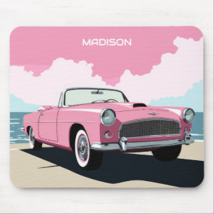 Mousepad Carro Clássico Rosa de Nome Personalizado