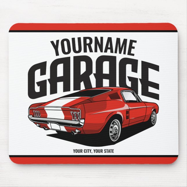 Mousepad Carro Muscular Personalizado, 1967, Garagem Vermel (Frente)