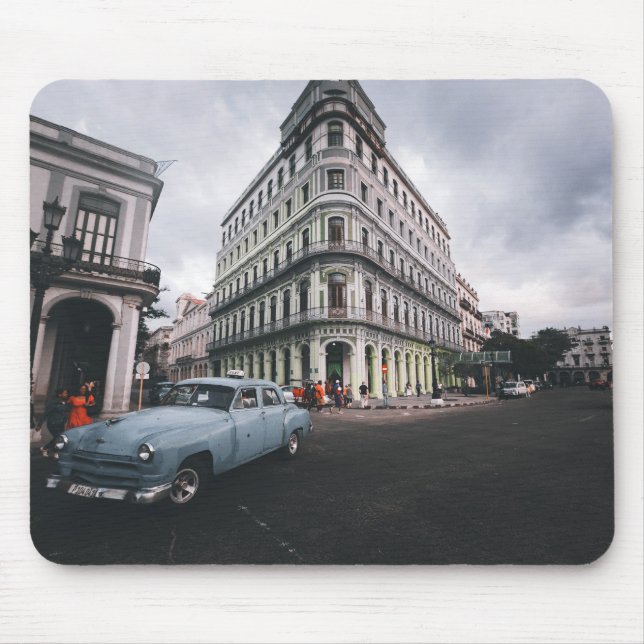 Mousepad Carro vintage Clássico Azul Cityscape (Frente)