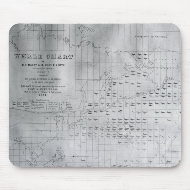 Mousepad Carta do North Pacific, 1851 da baleia (Frente)
