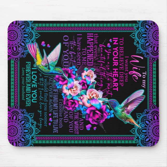Mousepad Carta Personalizada À Minha Esposa - Beija-Pássaro (Frente)