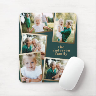 Mousepad Cartão de férias da família multi-foto de ouro