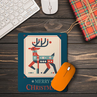 Mousepad Cartão de Natal com Design de Ilustração de Reinde