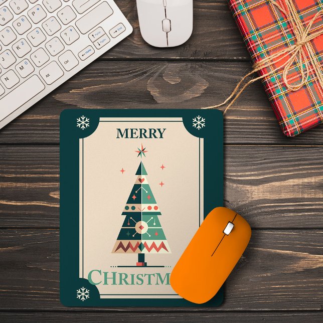 Mousepad Cartão de Natal Retro com Design Geométrico de Árv (Retro Christmas Card With Geometric Tree Design. Mouse Pad)