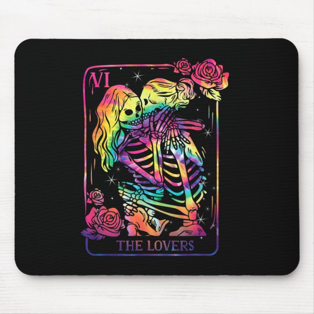 Mousepad Cartão de Tarot dos Amantes Goth Tie Dye Beijando  (Frente)
