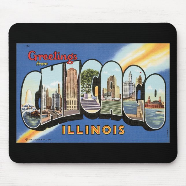 Mousepad Cartão do vintage de Chicago Illinois (Frente)