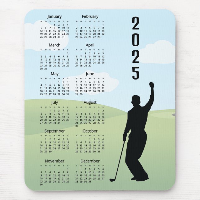 Mousepad Cartão Magnético Calendário Golf Design 2025 (Frente)