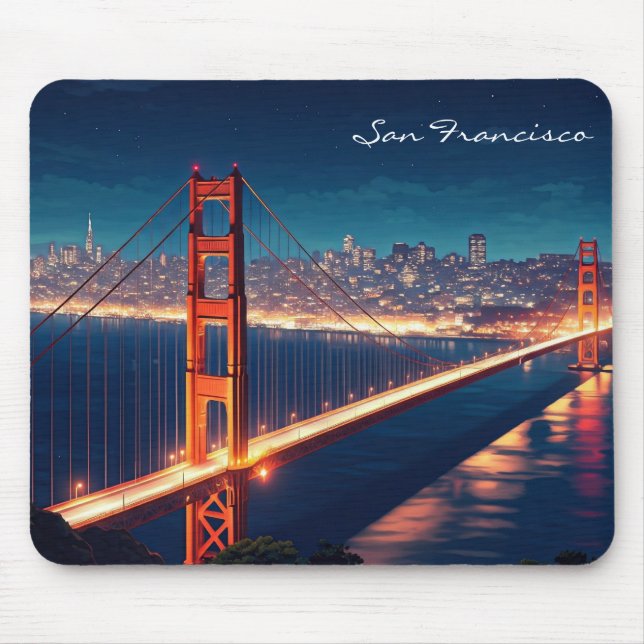 Mousepad Cartão postal da noite da ponte Ouro San Francisco (Frente)