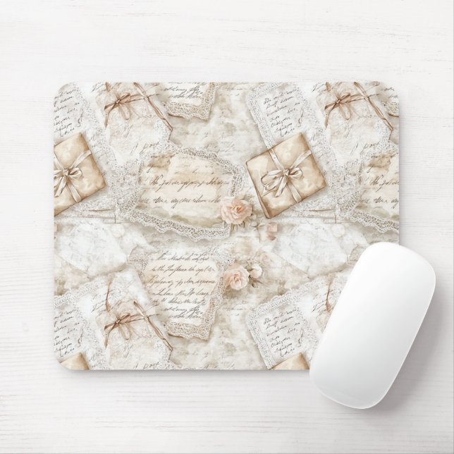 Mousepad Cartas de Amor Creme Marfim Românticas Lindas (Com mouse)