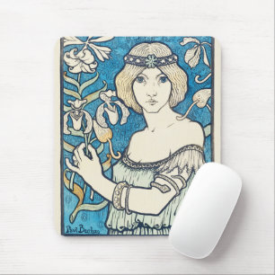 Mousepad Cartaz de Arte Impressionista Feminino Azul Floral