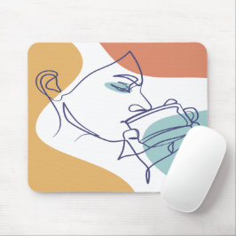 Mousepad cartaz de desenho de arte linear de mulher bebendo