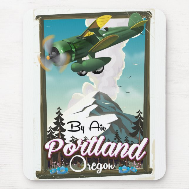 Mousepad Cartaz de viagem antigo de Portland, Oregon (Frente)