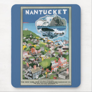 Mousepad Cartaz de Viagem Antigo, Mapa da Ilha Nantucket, M