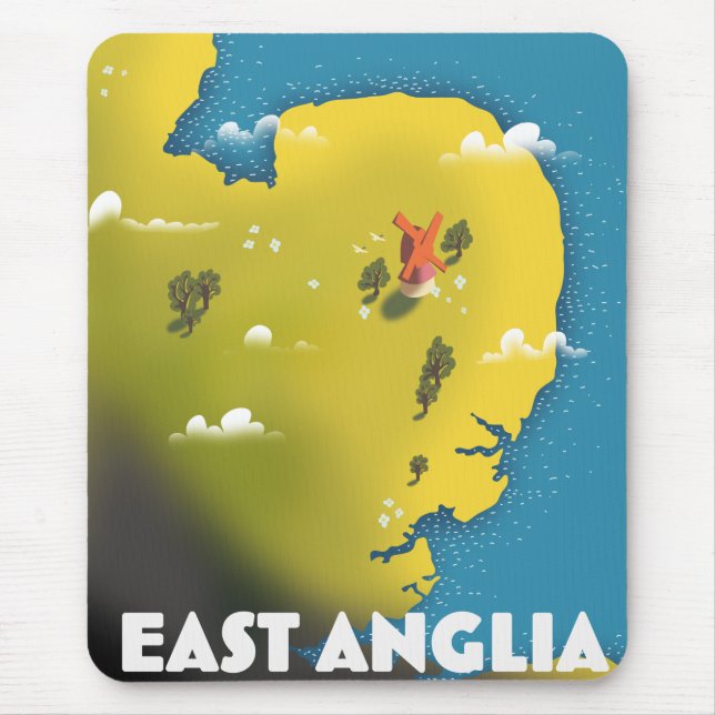 Mousepad Cartaz de viagem da Ânglia Oriental. Impressão em  (Frente)