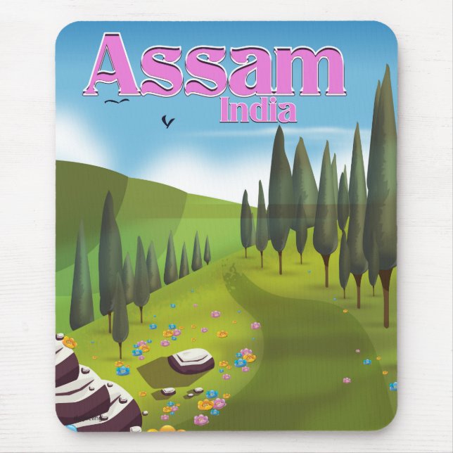 Mousepad Cartaz de viagem da Índia Assam para impressão. (Frente)
