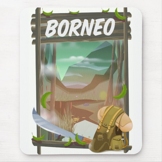 Mousepad cartaz de viagem da selva de Bornéu (Frente)
