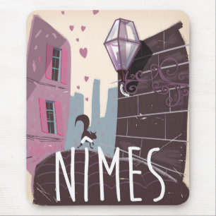 Mousepad Cartaz de viagem de desenho animado Nîmes França