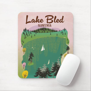 Mousepad Cartaz de viagem estilo vintage do Lago Bled Eslov