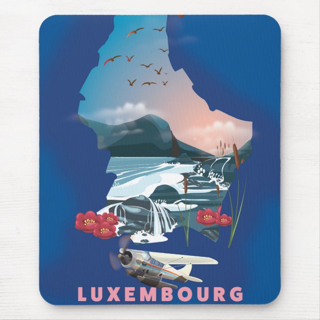 Mousepad Cartaz de viagem ilustrado do mapa de Luxemburgo. (Frente)