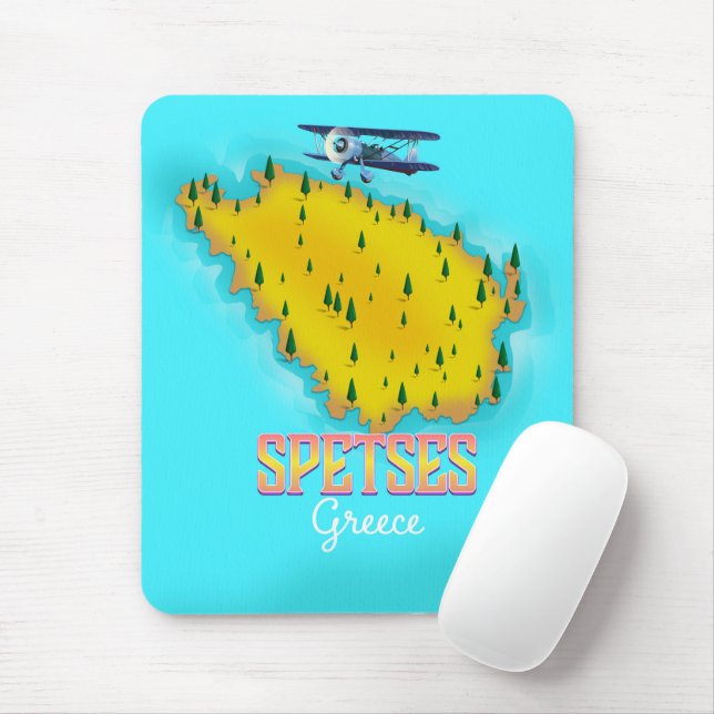 Mousepad cartaz de viagem mapa da ilha grega de Spetses (Com mouse)
