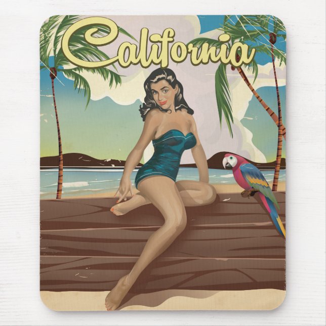 Mousepad Cartaz de viagem retrô do modelo Califórnia (Frente)