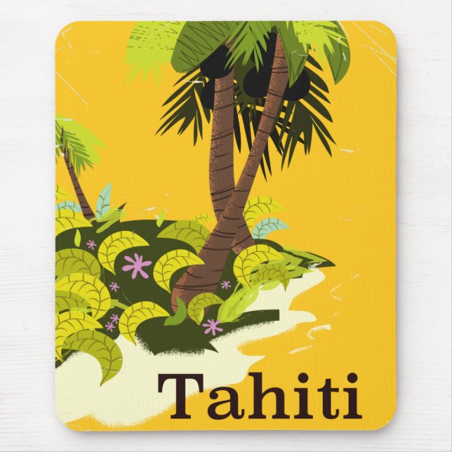 Mousepad Cartaz de viagem retrô do Taiti (Frente)