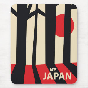 Mousepad Cartaz de viagem vintage da floresta do Japão.