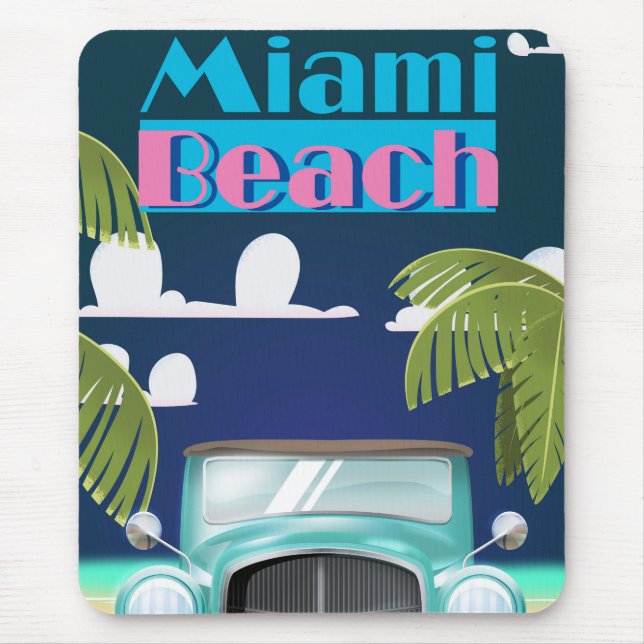 Mousepad Cartaz de viagem vintage de Miami Beach, Flórida E (Frente)
