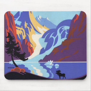 Mousepad Cartaz de Viagem Vintage do Alasca, Atlin e o Yuko
