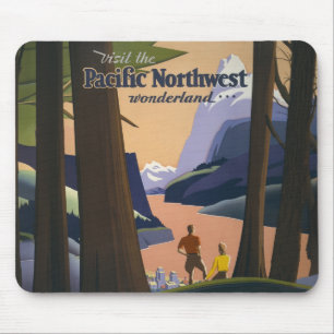 Mousepad Cartaz de Viagem Vintage do Pacífico Noroeste de 1
