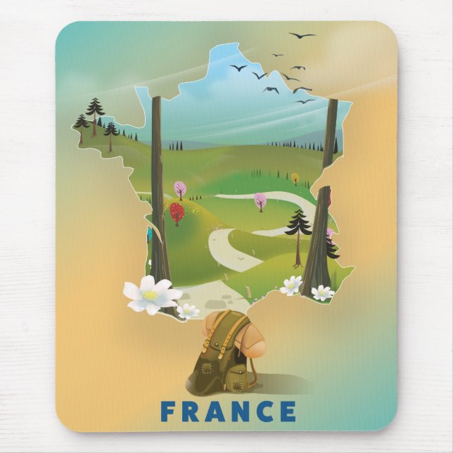 Mousepad cartaz de viagem vintage mapa da França (Frente)