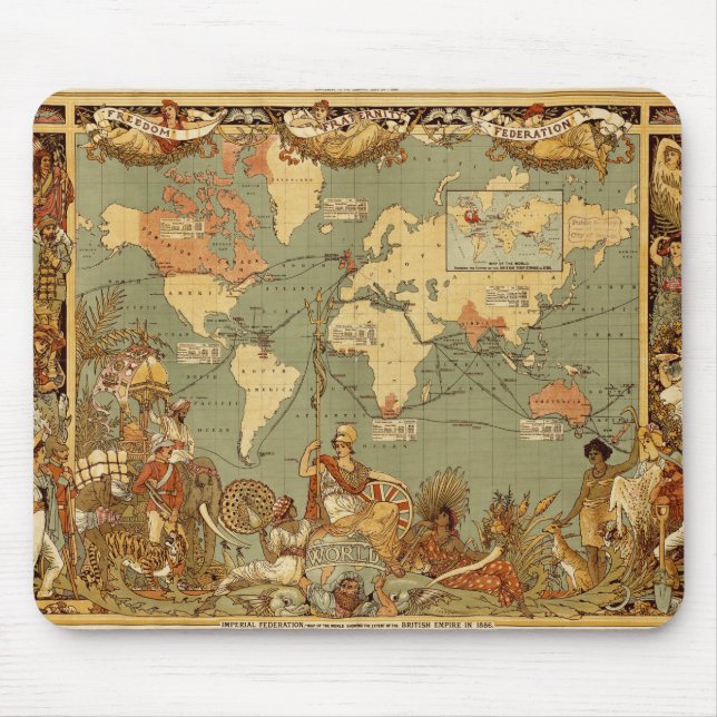 Mousepad Cartaz do Mapa Mundial do Império Britânico de 188 (Frente)
