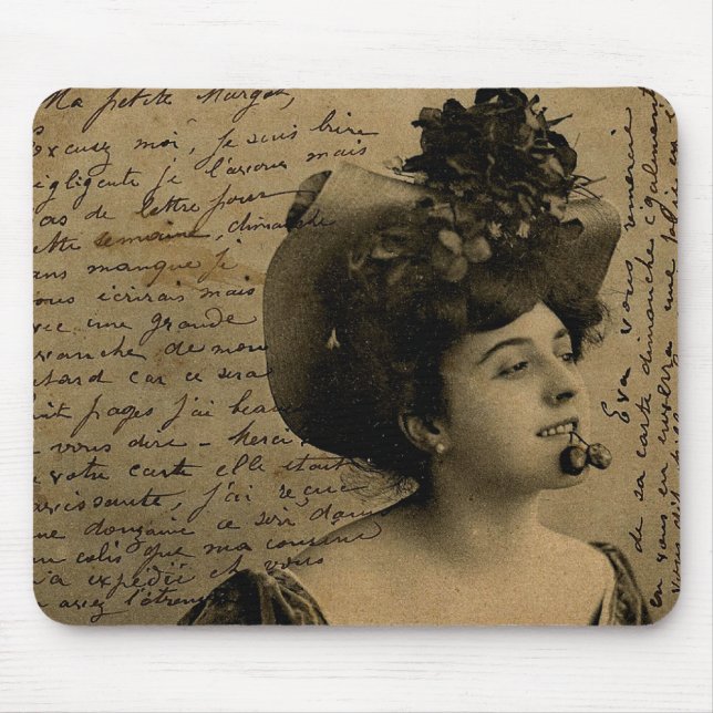 Mousepad Cartaz postal da francesa Vintage Chic (Frente)