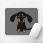 Mousepad Cartografia de Cão Cachorro Cãozinho Cãozinho<br><div class="desc">Cachorro de Cartoon Negro e Dachshund de Cabelo Longo com Olhos e Ouvidos Longos e Felpudos. Um cachorro Doxie adorável que parece muito doce e talvez um pouco culpado. Um mouse divertido para fazer companhia durante longas horas de trabalho no computador. Este mousepad original de cachorro salsicha faz um presente...</div>