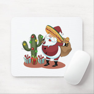 Mousepad Cartoon cactus e Papai Noel vestindo um sombrero