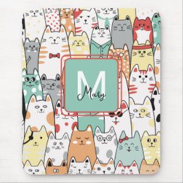 Mousepad Cartoon Colorido Nome do Gatinho Monograma Mouse P
