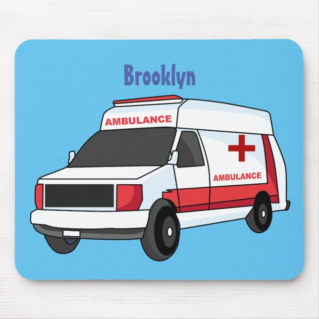 Mousepad Cartoon de ambulância vermelha (Frente)