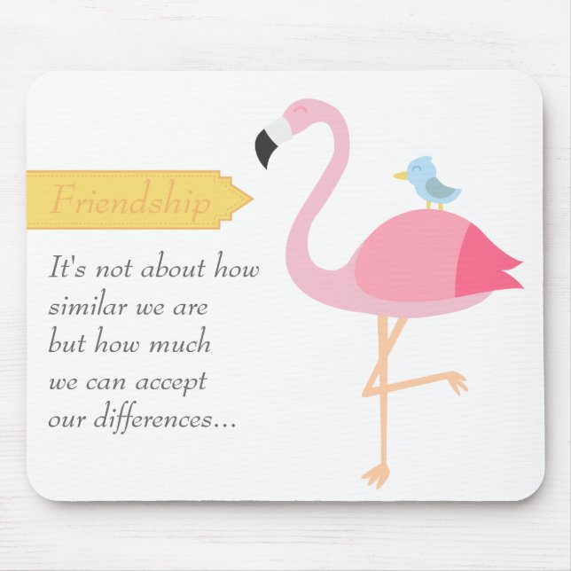 Mousepad Cartoon de Amizade: Flamingo Rosa com Pássaro Azul (Frente)