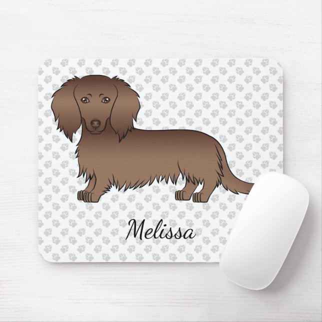 Mousepad Cartoon de Cabelo Longo de Chocolate Cão e Nome (Com mouse)