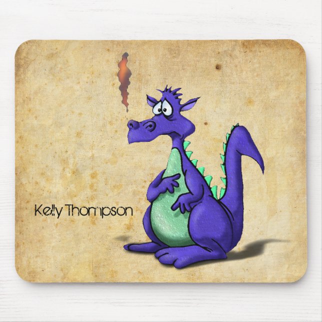 Mousepad Cartoon de Dragão Roxo Preocupado (Frente)