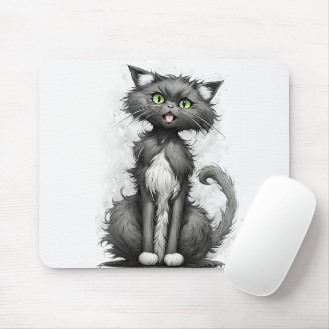 Mousepad Cartoon de Gato Louco (Com mouse)