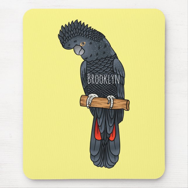 Mousepad Cartoon de pássaro preto de cauda vermelha (Frente)