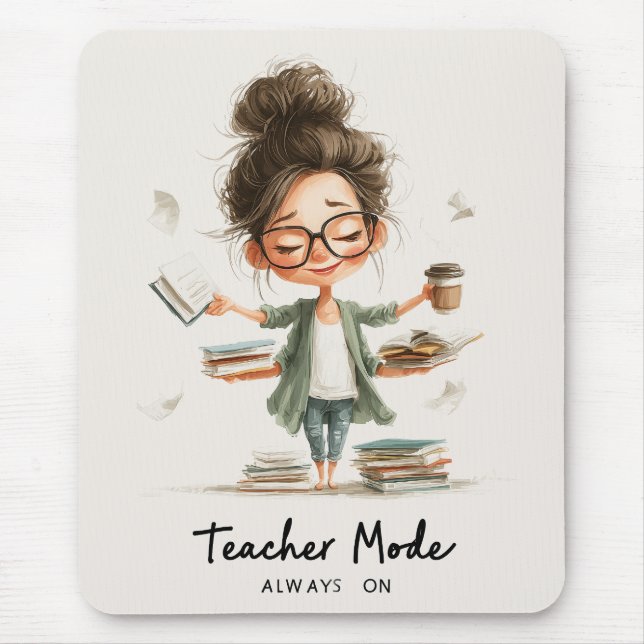 Mousepad Cartoon de professor bonito com "Modo de professor (Frente)