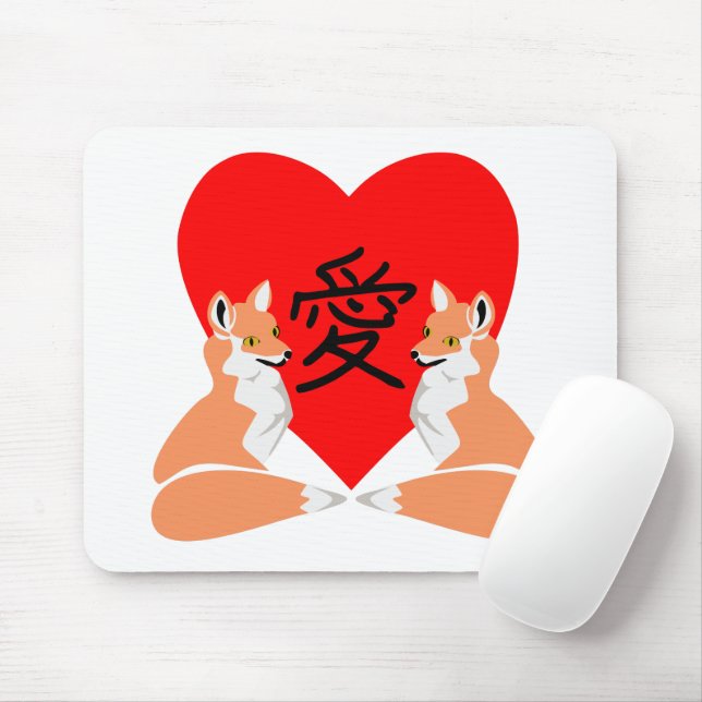 Mousepad Cartoon Fox Adorável Amor Coração (Com mouse)