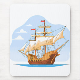 Mousepad Cartoon Galleon Sailing on Blue Water