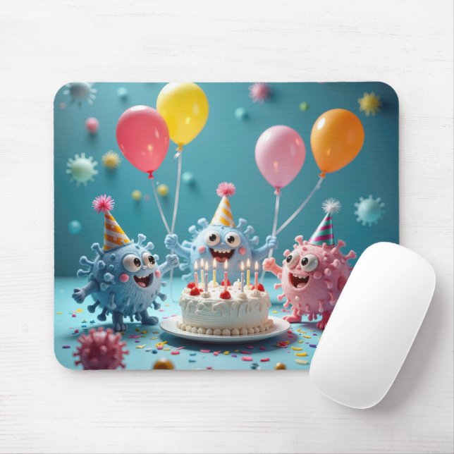 Mousepad Cartoon Germs Celebrating a Birthday (Com mouse)