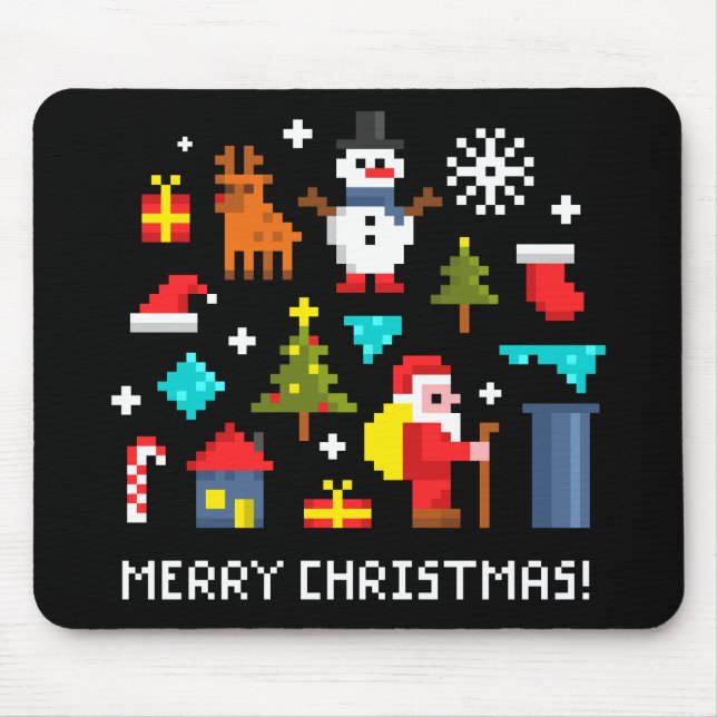 Mousepad Cartoons de pixel Feliz de Natal (Frente)